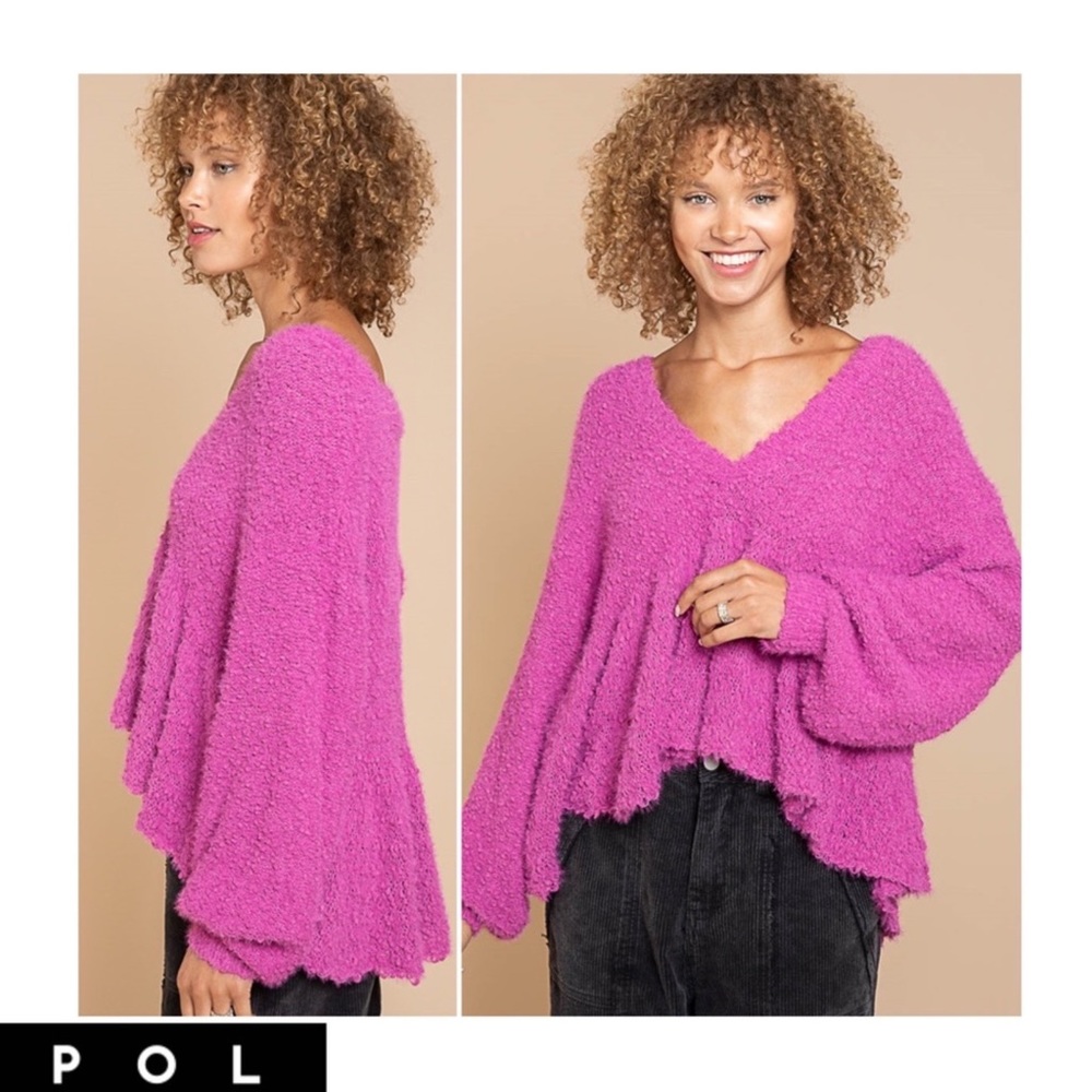 Pol Magenta Peplum Knit Sweater